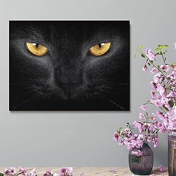 Amazon.co.jp: アートパネル ポスター 絵画 黒猫 猫の目 怖くて モダン